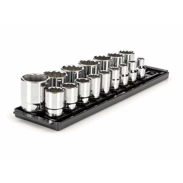 1/2 Inch Drive 12-Point Socket Set with Rails, 16-Piece (3/8-1-5/16 in.), Tekton, Mfr#: SHD92118